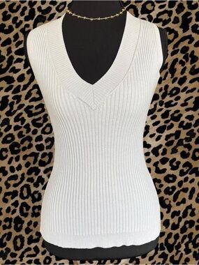 Silk Ribbed V-Neck Sleeveless Tank Top